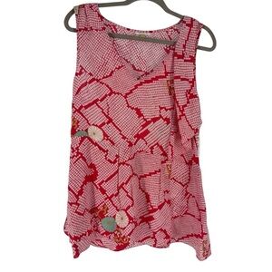 NWT Leifsdottir frilly red floral sleeveless top 12